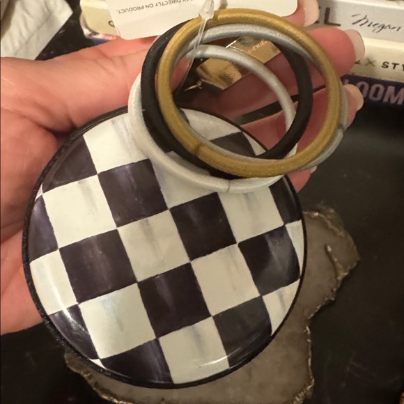 MacKenzie-Childs Black and White Checkered Purse hair tie Charm - Picture 9 of 11